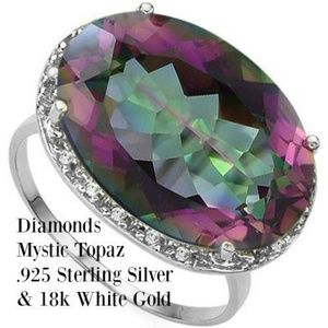 Genuine Diamonds & Mystic Topaz Ring Sz 8
